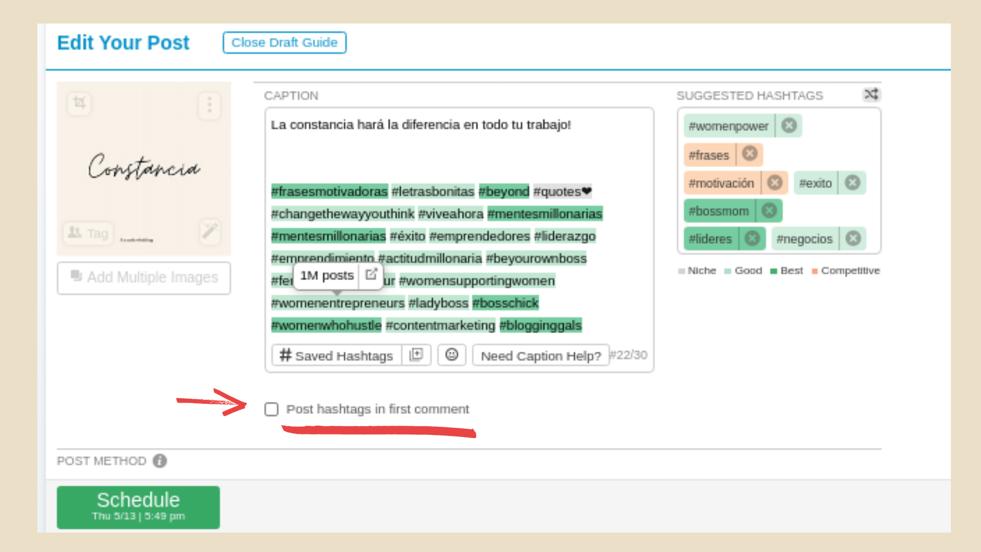 Programa Hashtag en el primer comentario