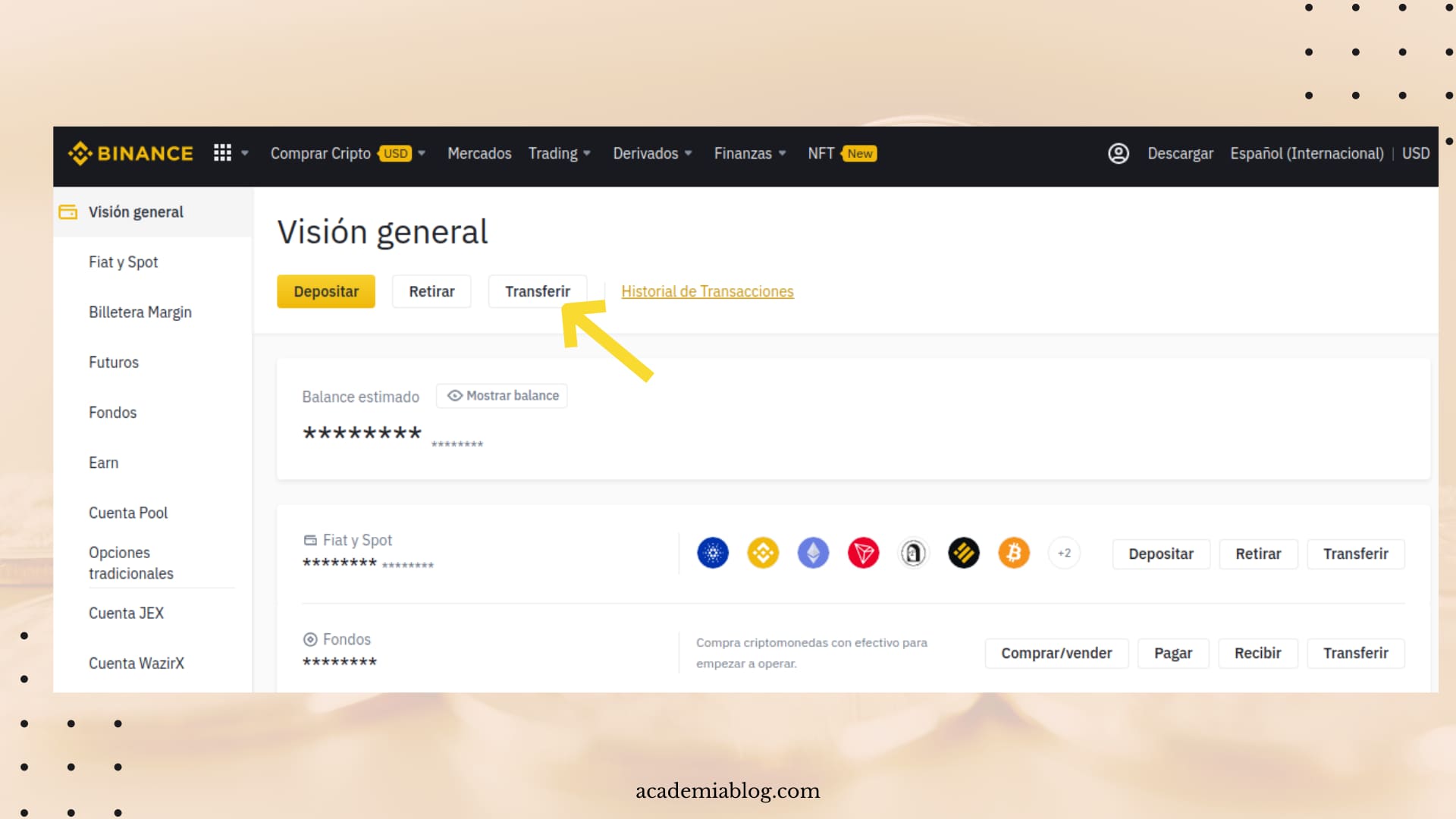 transferir transferir entre billeteras binance