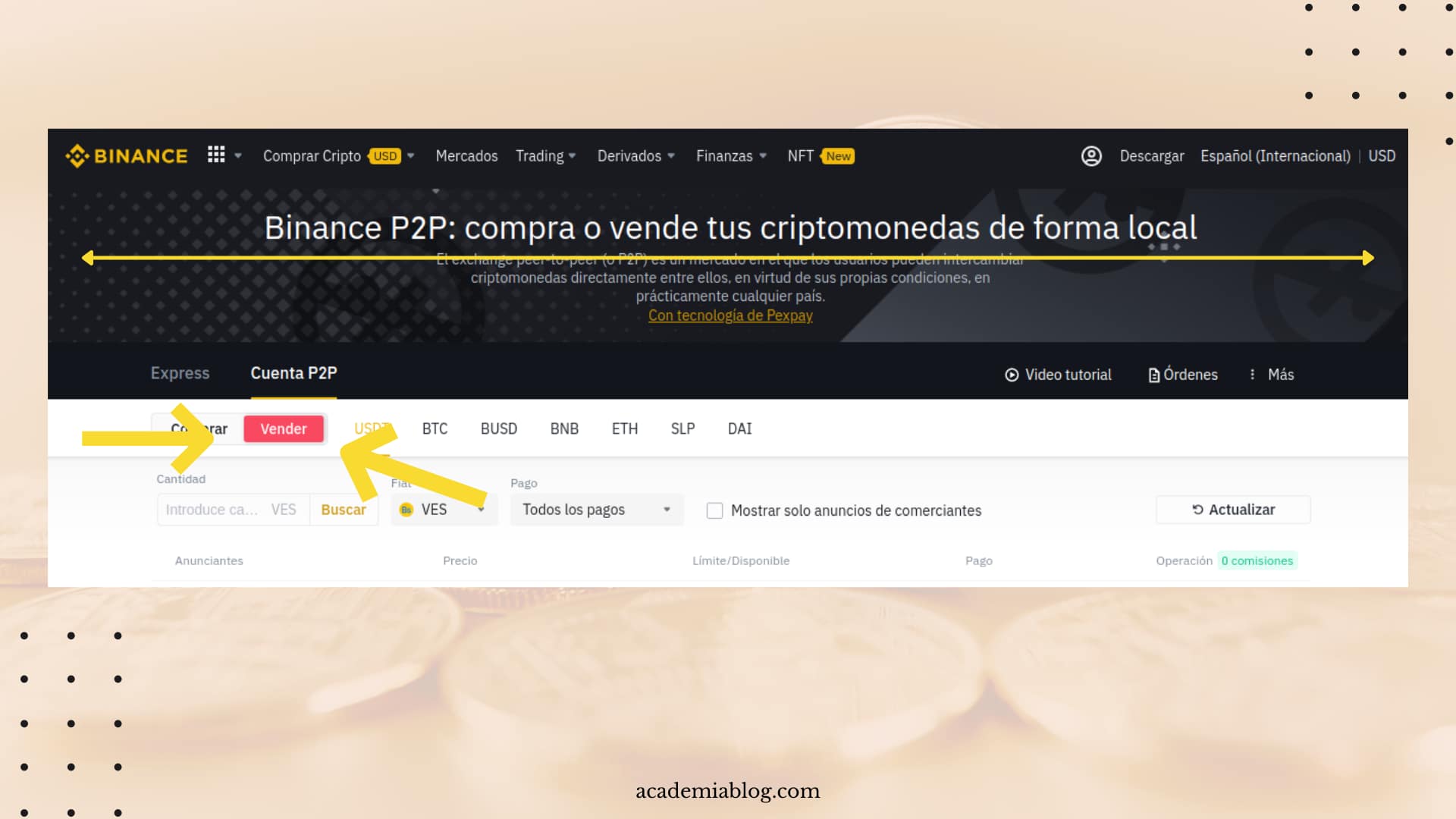 vender P2P BINANCE vender criptomonedas en el mercado p2p binance
